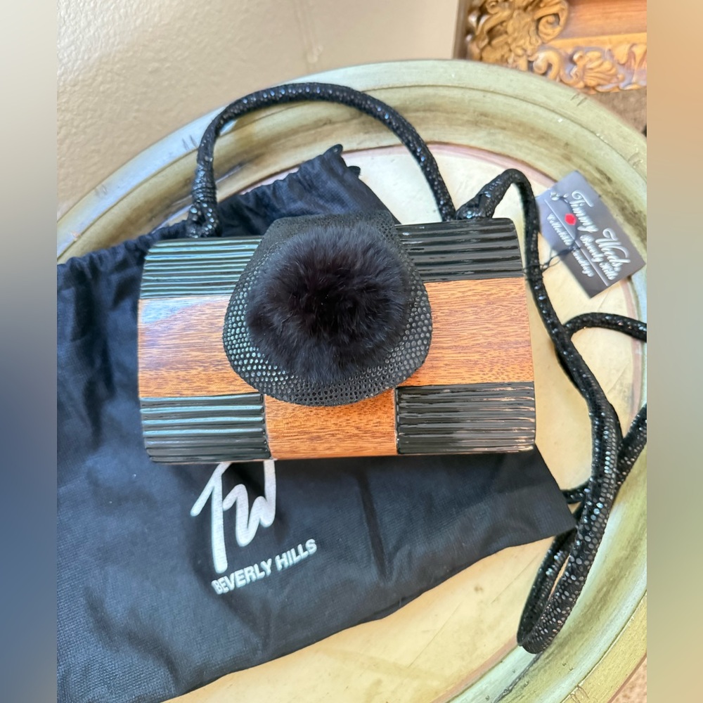 TIMMY WOODS natural wood hand bag NWT